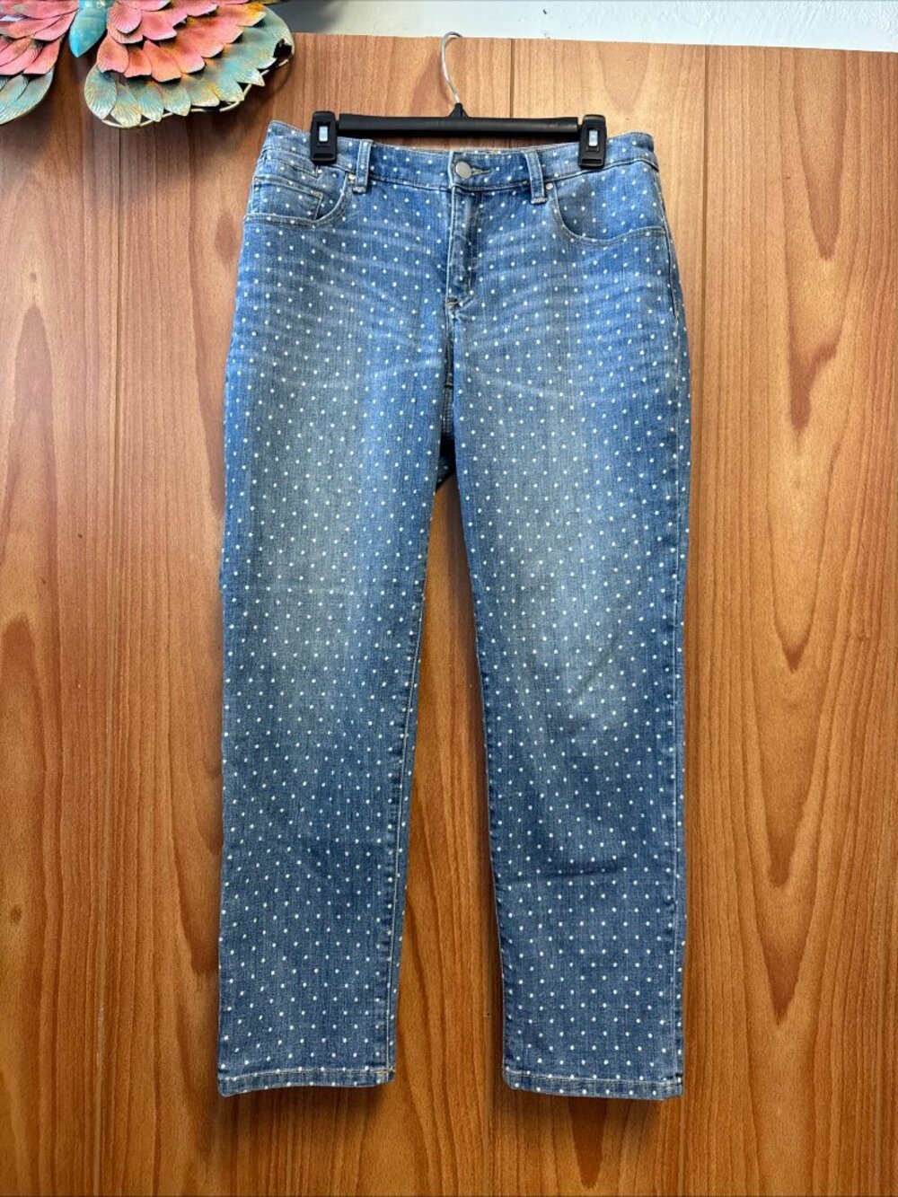 Chico's Platinum Skimmer Jeans Medium WashTiny Polka Dot Chico's 0 Size 4 Reg